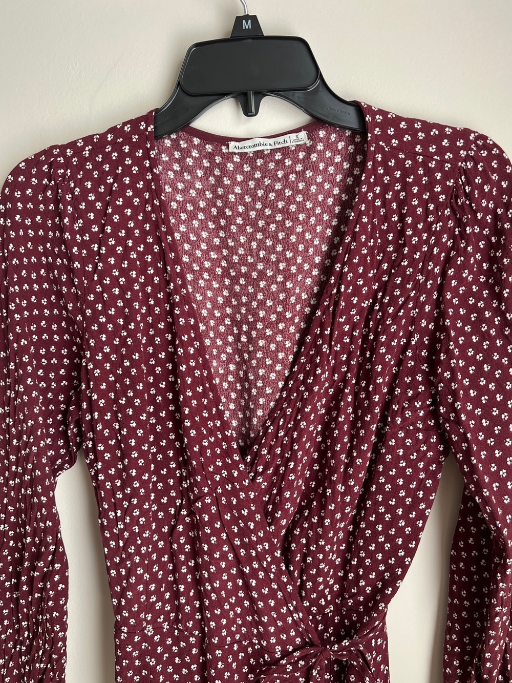 Abercrombie & Fitch Burgundy Floral Long Sleeve Wrap Dress